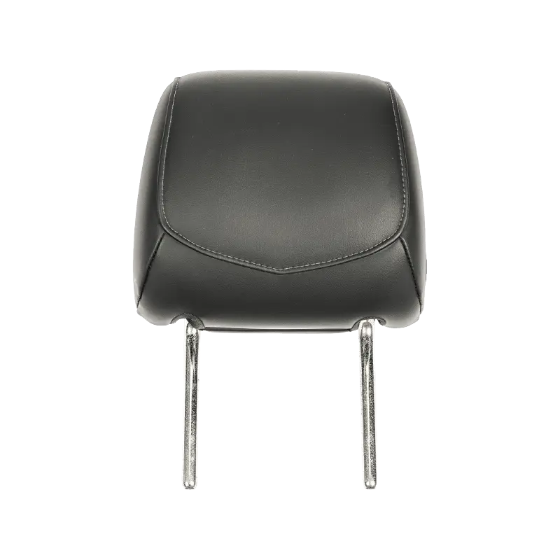 Conjunto de reposacabezas de cuero negro mate para asiento delantero de automóvil con costuras de arco