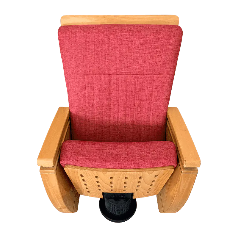 Silla de auditorio clásica de madera maciza con tapizado de tela